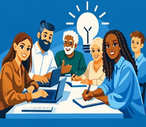 Diverse work team collaborating at AhAcademe